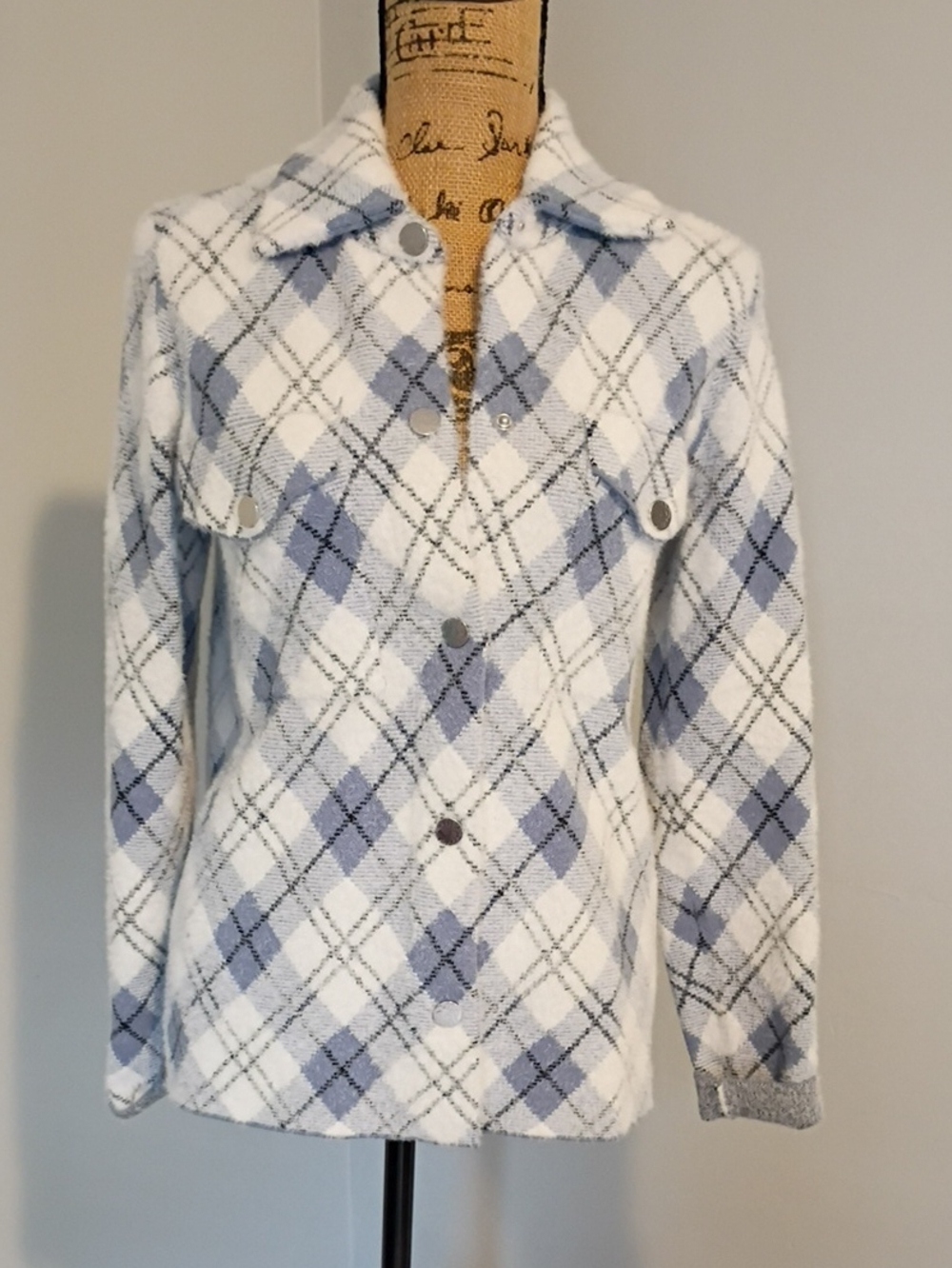 Max Studio Light Blue & White Plaid Button-Down Shirt Jacket